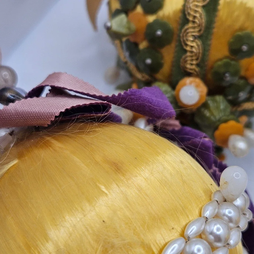 Vintage Handmade Satin Beaded Christmas Ornaments Lot of 5 Sequin Pearl Bead